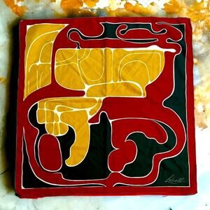 Vtg.Lebell Scarf Italian Signed Artsy Art Deco Abstract Square 70s Retro Glam